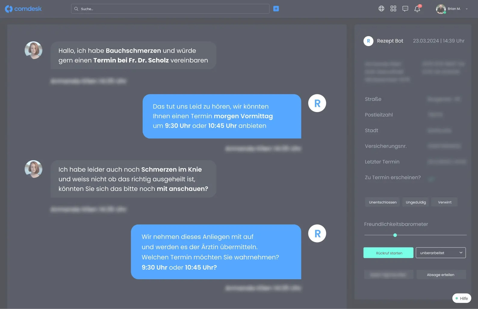 comdesk KI VoiceBot screen